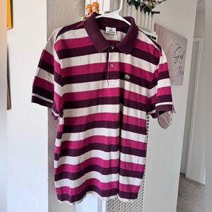 Lacoste Men’s Burgundy, Fuchsia & White Striped Polo